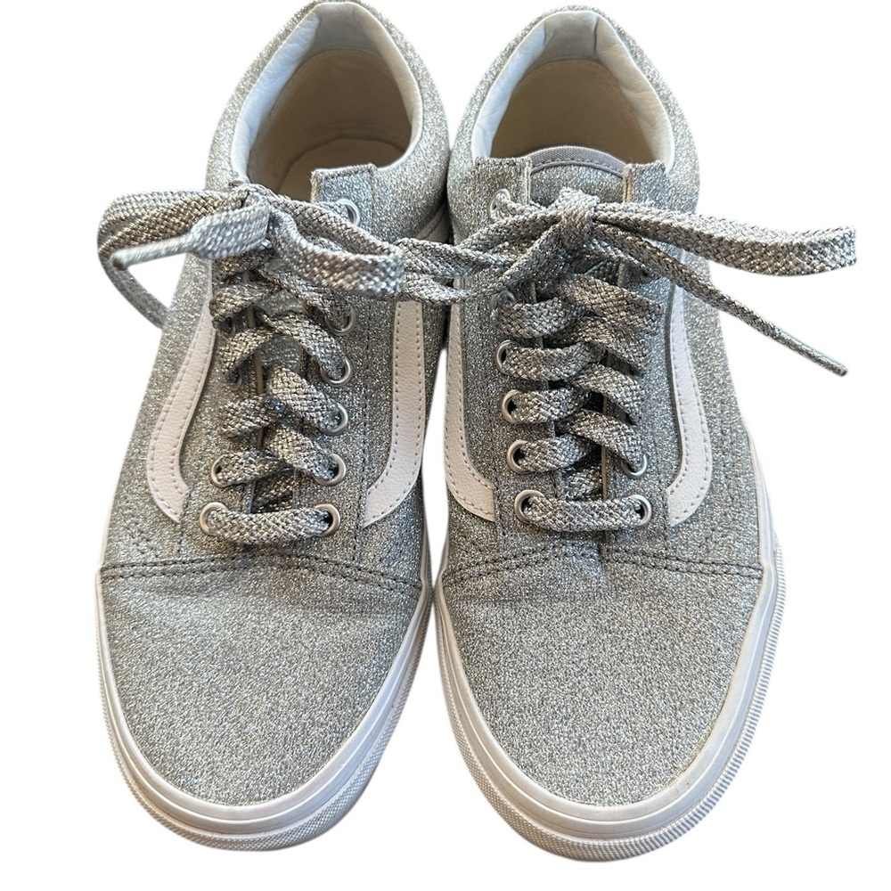 Vans Silver Glitter Low Top Sneakers with White Stripe
